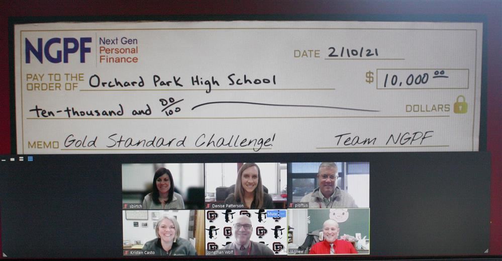 A screenshot of a zoom meeting where Jon Wolf congratulates the OPHS Business Department for receiving the grant. A screenshot of a zoom meeting where Jon Wolf congratulates the OPHS Business Department for receiving the grant.