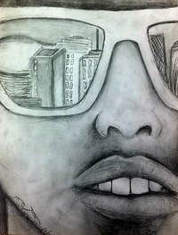 drawing of a face with sunglasses