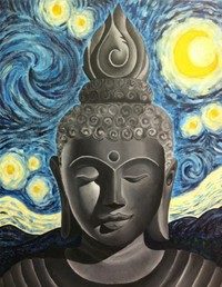 drawing of a sculpture with a painted background