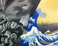 drawing of a sculpture with a painted background