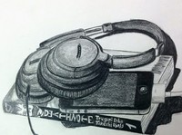 drawing of headphones on books
