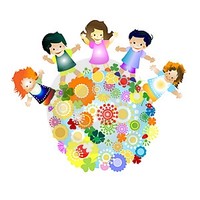Group of happy children holding hands